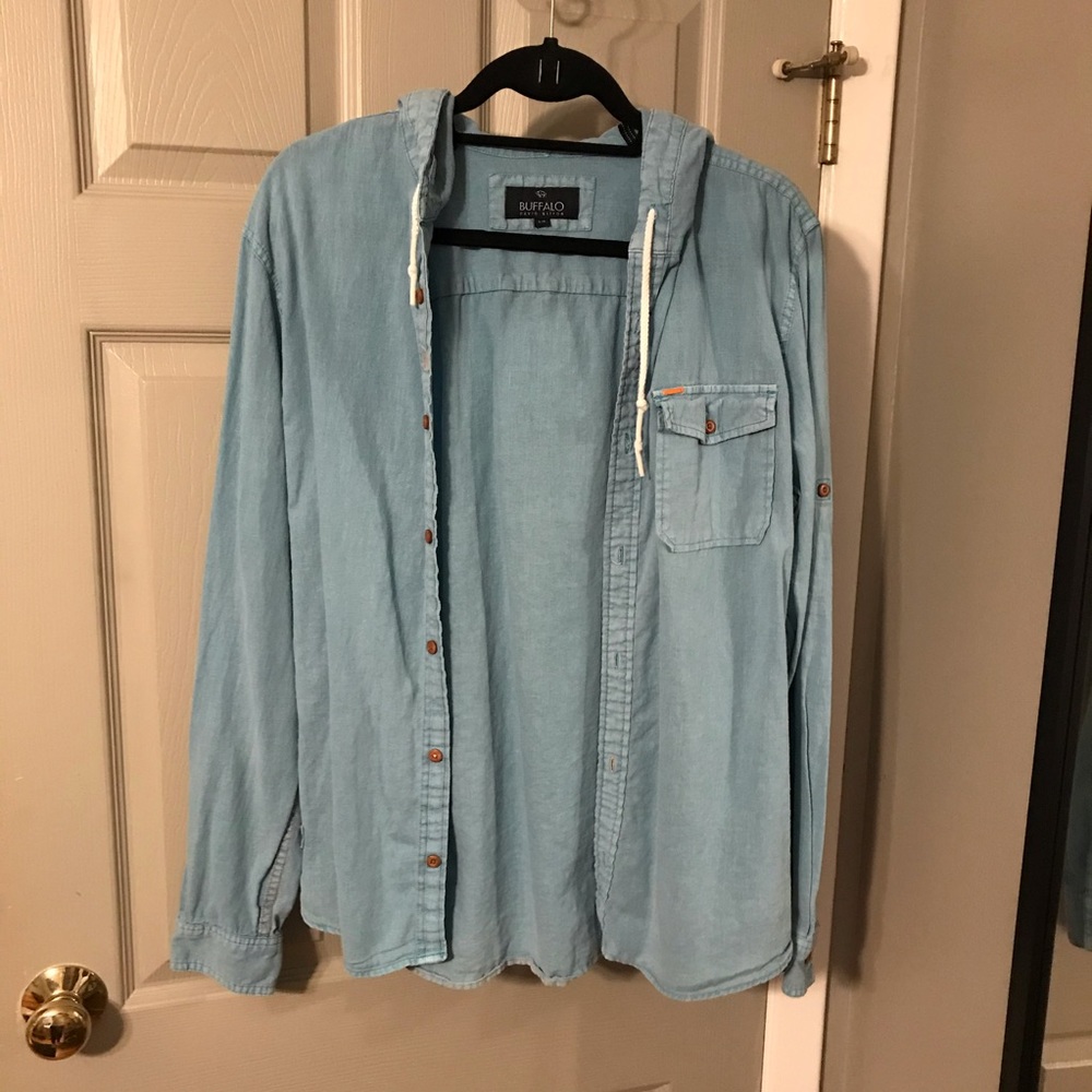 Men’s Buffalo button down shirt with hood